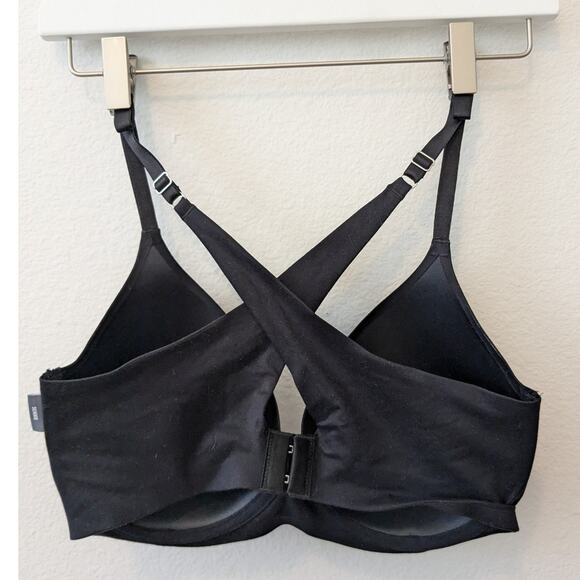 AERIE Full Coverage Lined Satin Underwire Bra Cross Back Racerback Black 32DDD - Picture 2 of 5